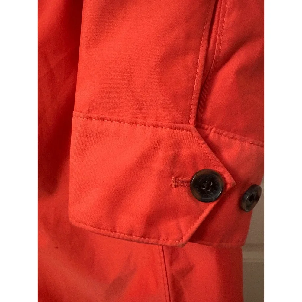 Lands End Womens Coral Pink Trench Coat Jacket Button Front L 14-16 Single